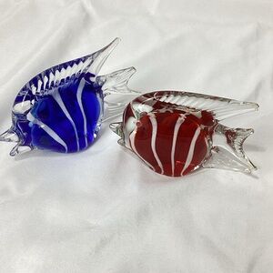 Glass Fish Figurines in Red and Blue Art Glass Fish Paperweights Decor
